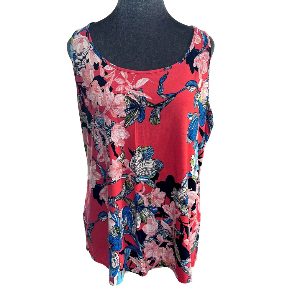 Chico's Tank Top Tropical Resortwear Coral Floral Sleeveless Scoop Neck 2 (US L)
